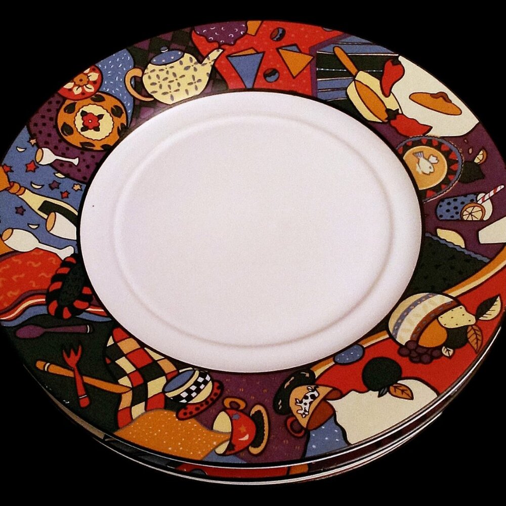 Vintage Sakura Mardi Gras Coffee Cup Saucers by Sue Zipkin, Coffee Saucer Set